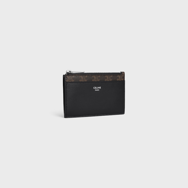 zipped card holder in triomphe canvas and lambskin