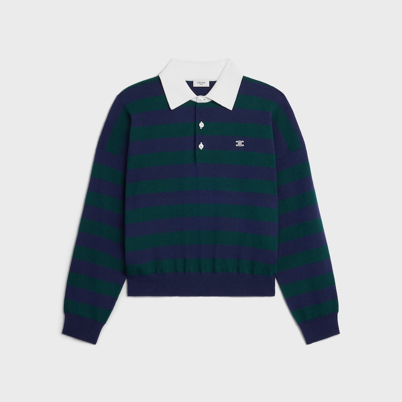 polo sweater in striped wool