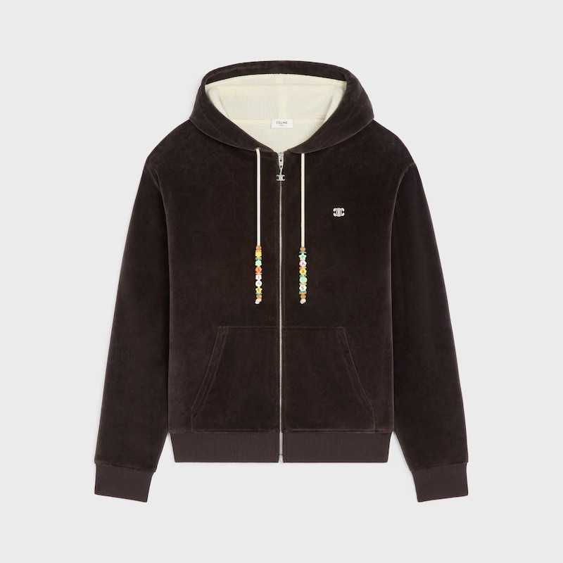 loose zip up hoodie in velvet cotton