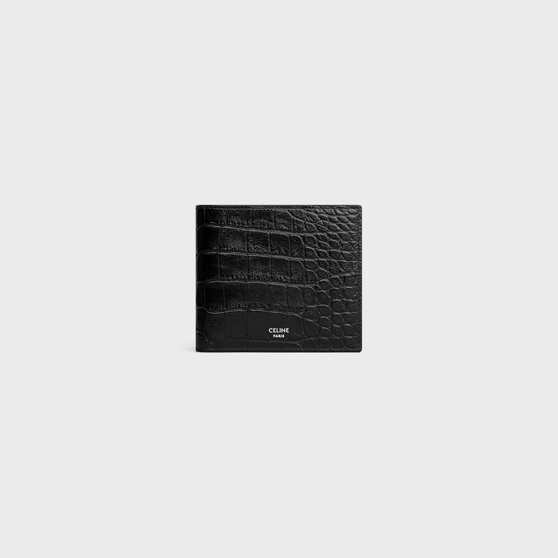 bi-fold wallet in crocodile embossed calfskin