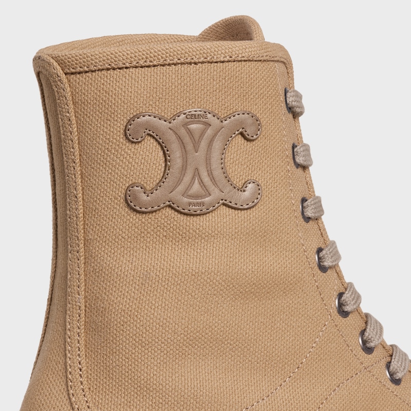 celine bulky lace-up boot in canvas amp calfskin