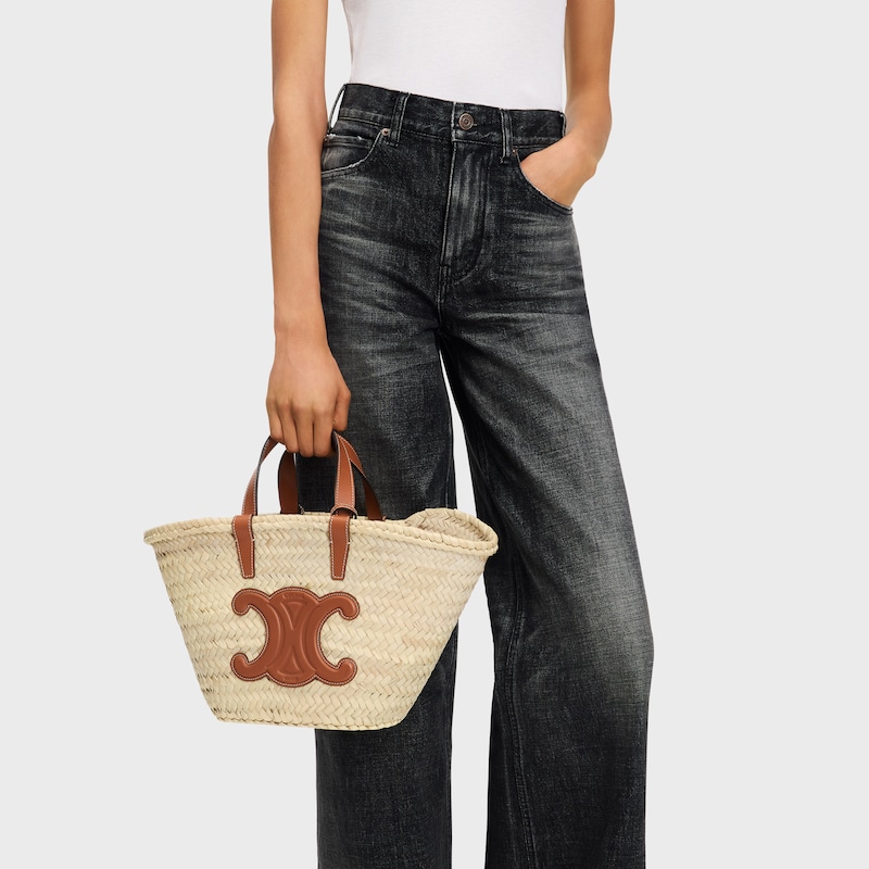 teen celine classic panier in palm leaves and calfskin