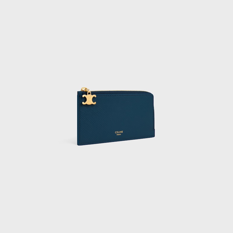 long zipped card holder in grained calfskin