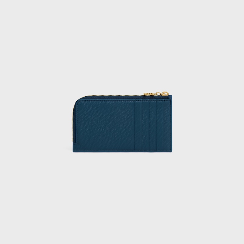 long zipped card holder in grained calfskin