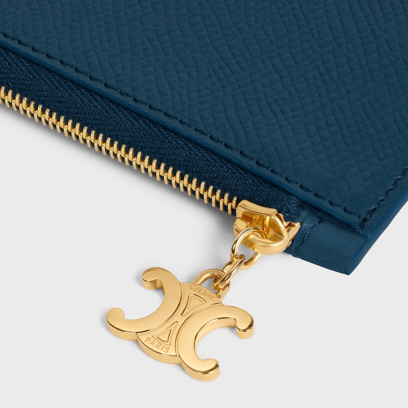 long zipped card holder in grained calfskin